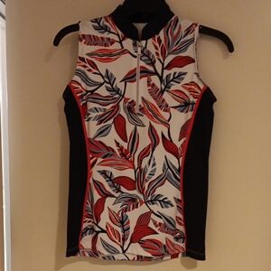 Tail Golf Sleeveless Leaf Print Top - Red, Black, White